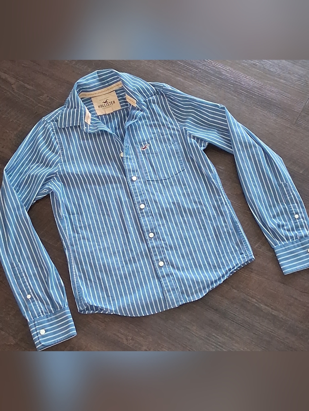 Hollister Light Blue & White Striped Men’s Button-Down Shirt